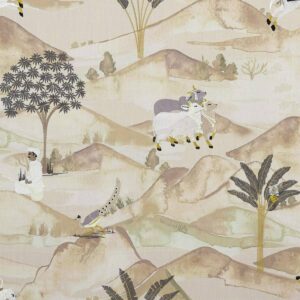 black-grey botanical embroideried fabric from Clarke & Clarke